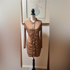 Justify Brown Checkered Long Sleeve Dress